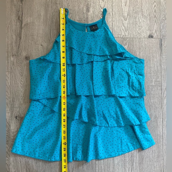 High Neck Sleeveless Tank in Teal with Black Polka Dots, XL Extra Large - Picture 3 of 6